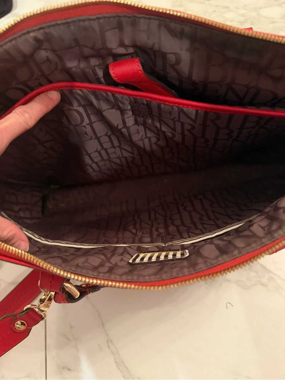 Henri Bendel New York Large Red Saffiano Laptop Tote Bag